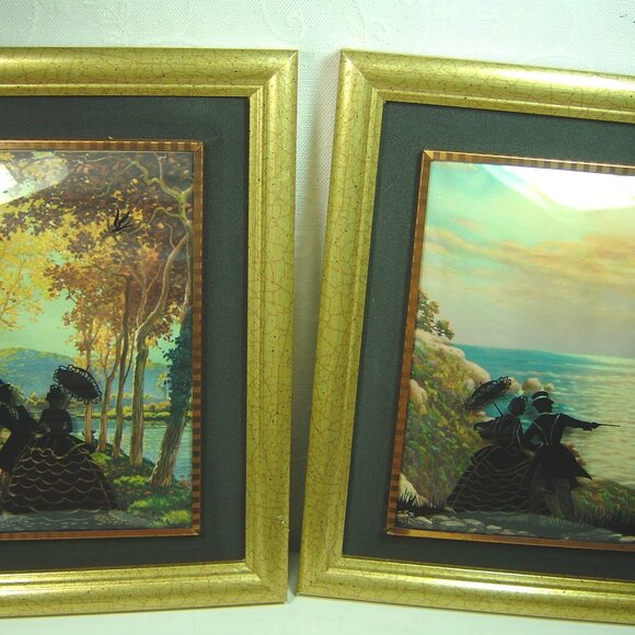 2 Silhouette pictures in gold wood frames-Victorian couples - Picture 1 of 4